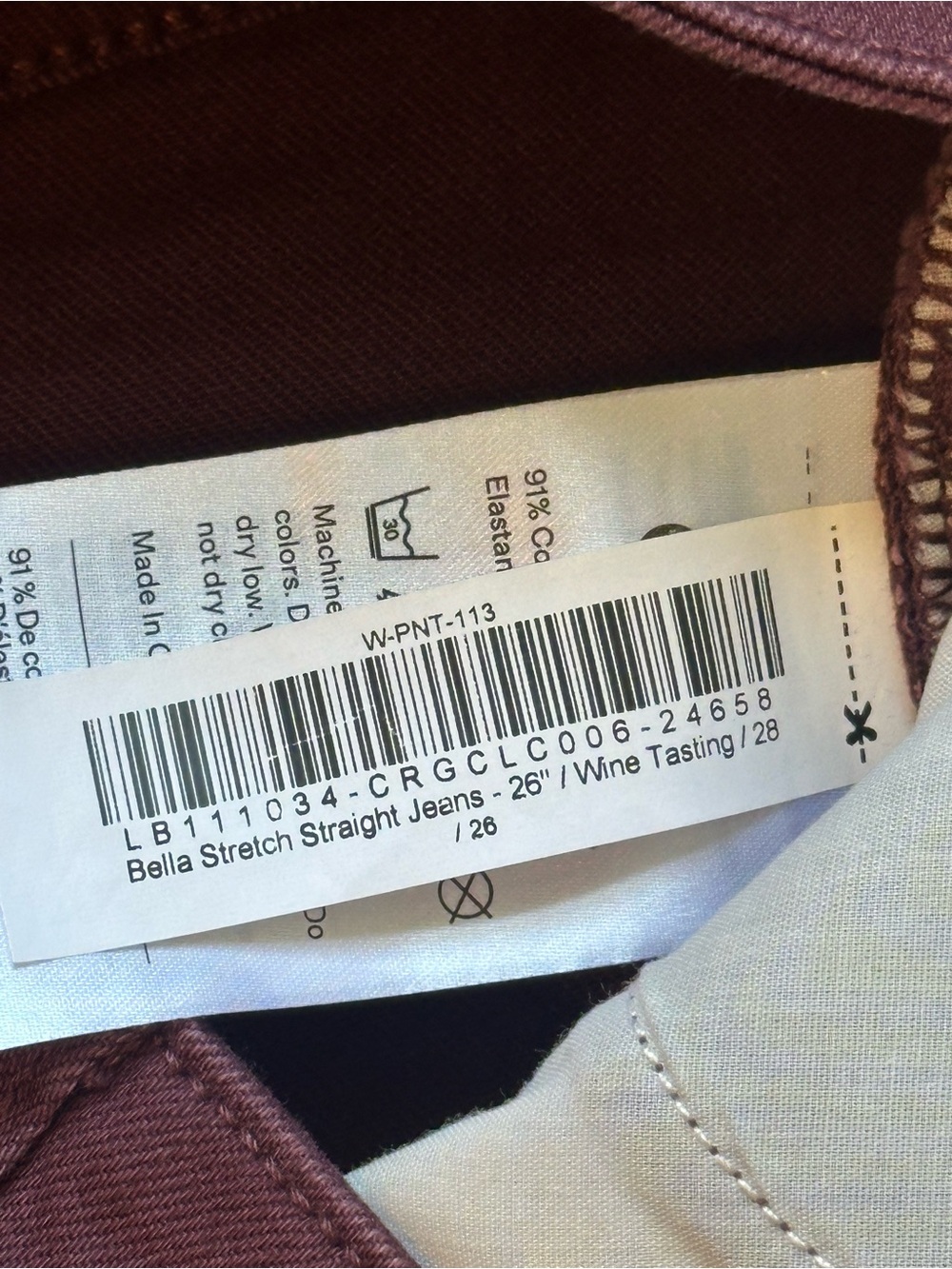 Quince Women’s Bella Stretch Straight Jeans Burgundy Wine 28 - Picture 7 of 8